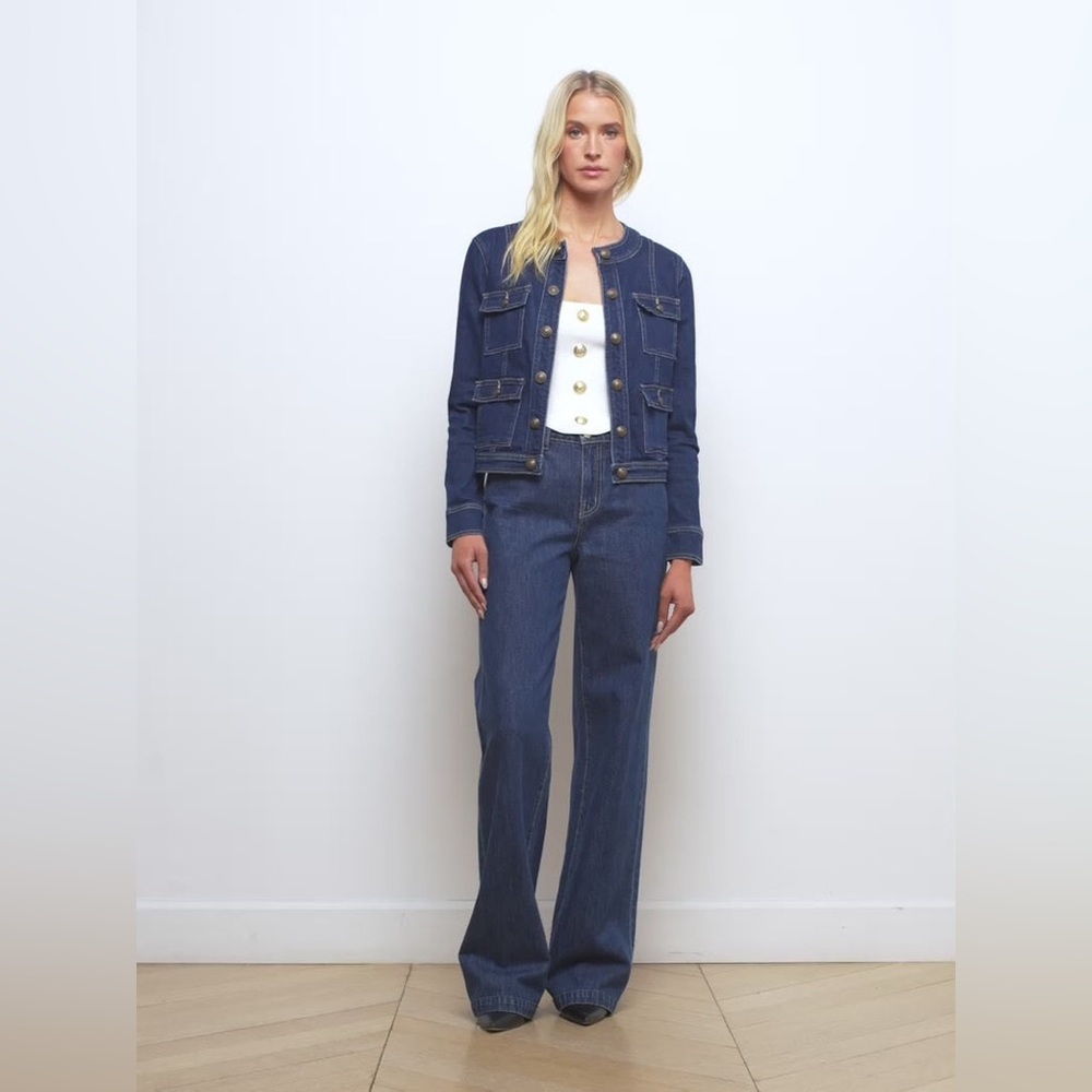 NWT L'AGENCE Yari Denim Collarless Jacket - Picture 4 of 9